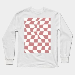 Retro Checkerboard Pattern Dusty Pink Color Long Sleeve T-Shirt